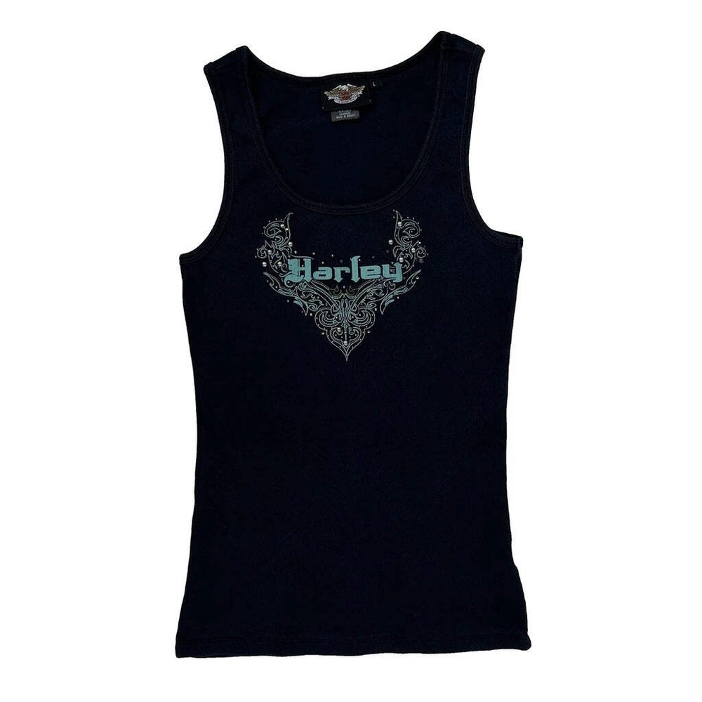 Harley Davidson Graphic Tank Top - Large Black Cotton