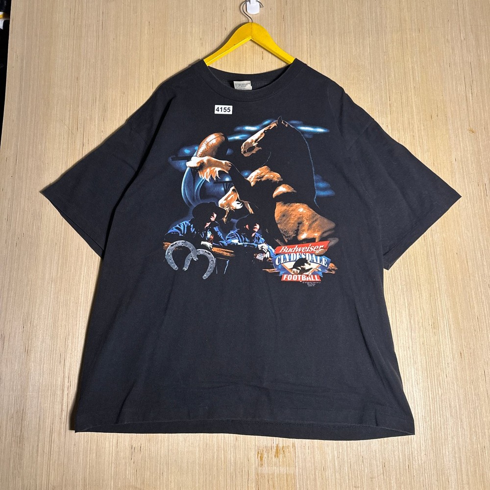 Vintage 90s Budweiser T-Shirt Men's 2XL Black Clydesdale Football Graphic XXL