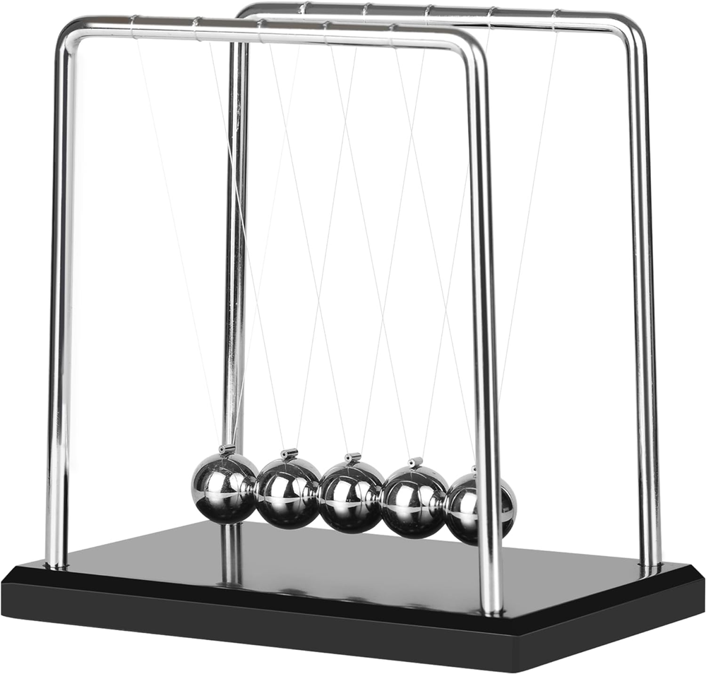 Large Newtons Cradle Balance Pendulum 5 Balls, Wooden Base Newton'S Cradle, Desk