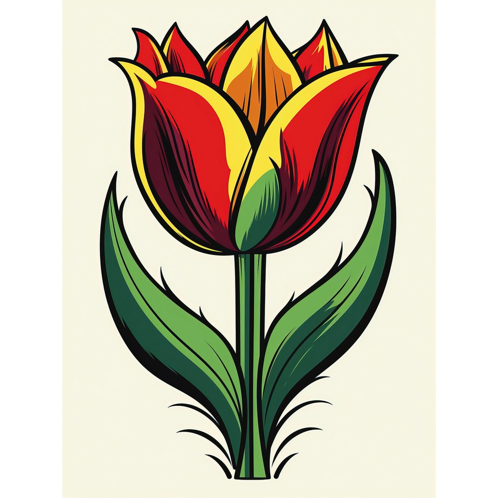 Tulip Flower Old School USA Tattoo Americana 50s Huge Wall Art Print 18X24 In