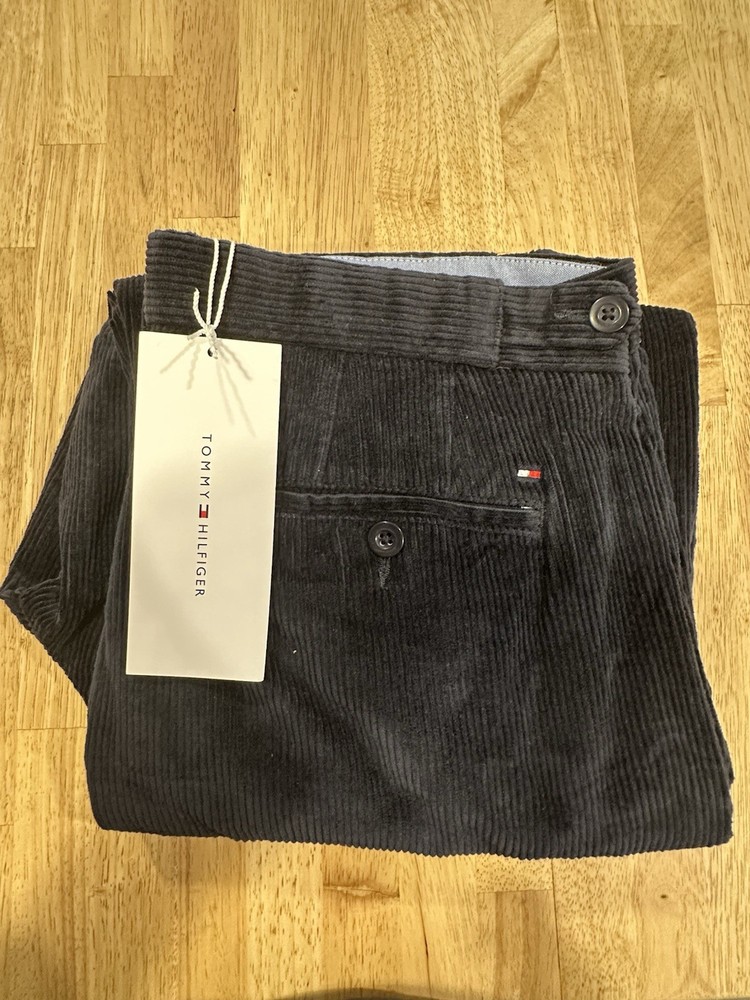 Tommy Hilfiger TH Flex Mens Corduroy Pants 35x32 Navy Blue Free Shipping