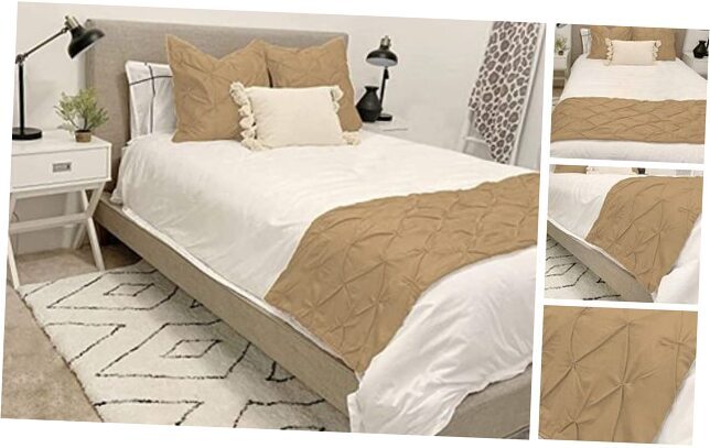 Bed Runners - 100% Cotton 800 Thread Count Pinch Pleated Bed Runner Queen Taupe
