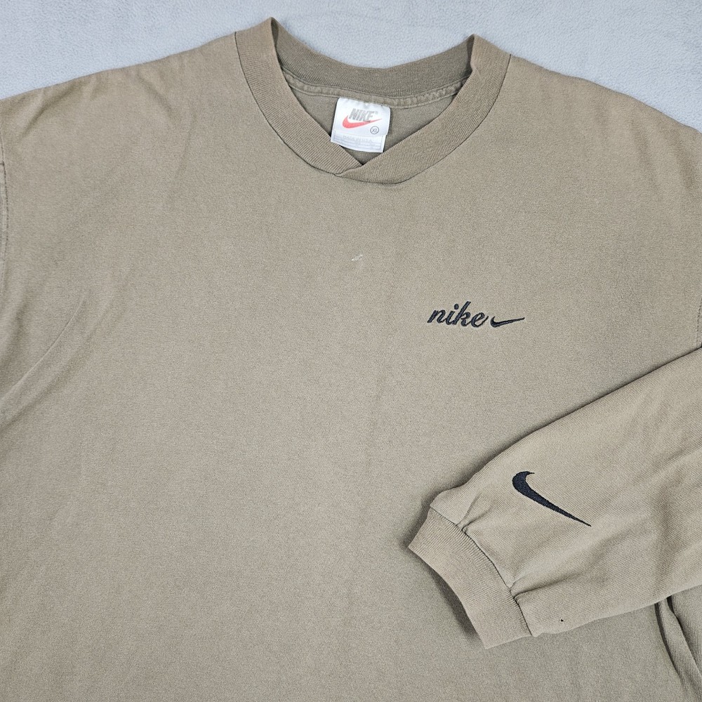 Vintage Nike Shirt Mens XL Brown Long Sleeve Swoosh Logo Made  in USA 90s Faded