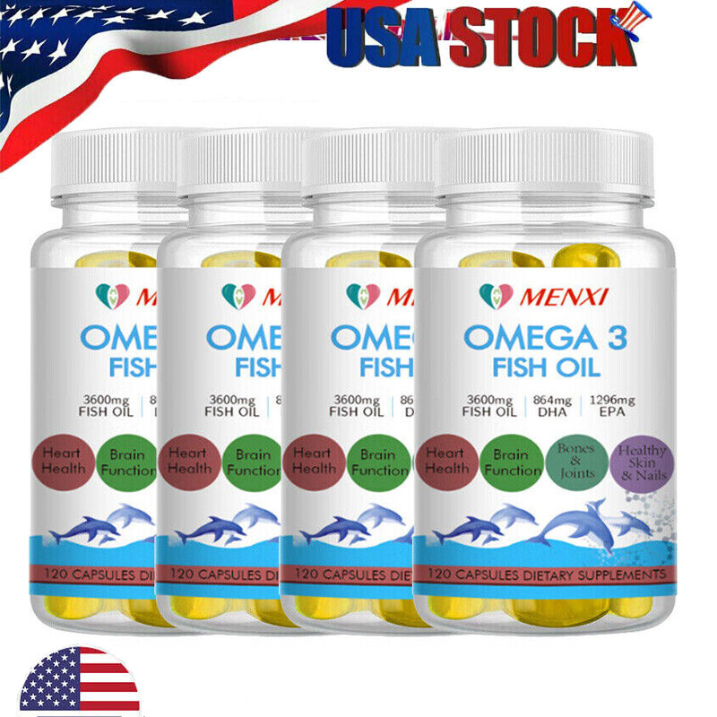 Omega 3 Fish Oil Capsules 3x Strength 3600mg EPA & DHA Highest Potency Caps US