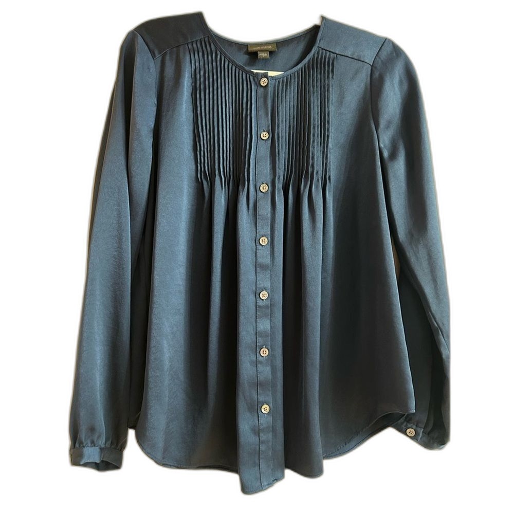 J. Jill Wearever Collection Evening Blue Satin Style Blouse, Size Small