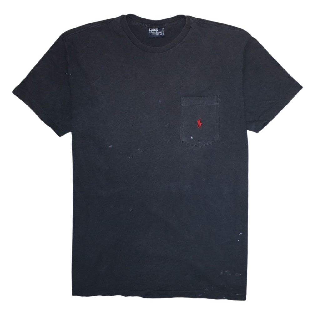 Polo Ralph Lauren Mens T Shirt Black Cotton Embroidered Red Pony Chest Pocket M