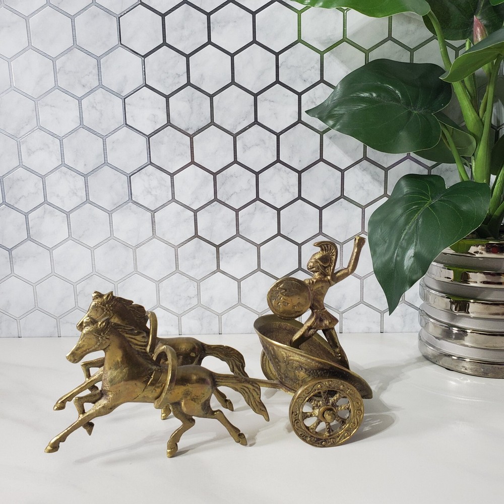 Achilles Trojan War Hero Bronze Chariot Sculpture Greek Mythology Statue-image