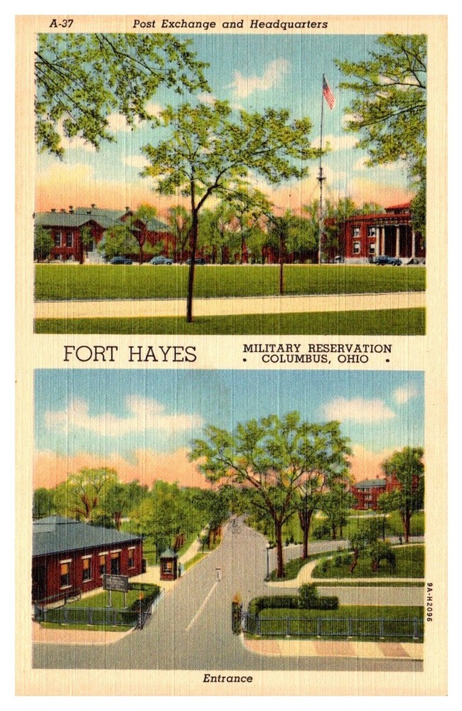 1940s Two Views Fort Hayes Military Reservation Columbus Ohio Vintage Postcard