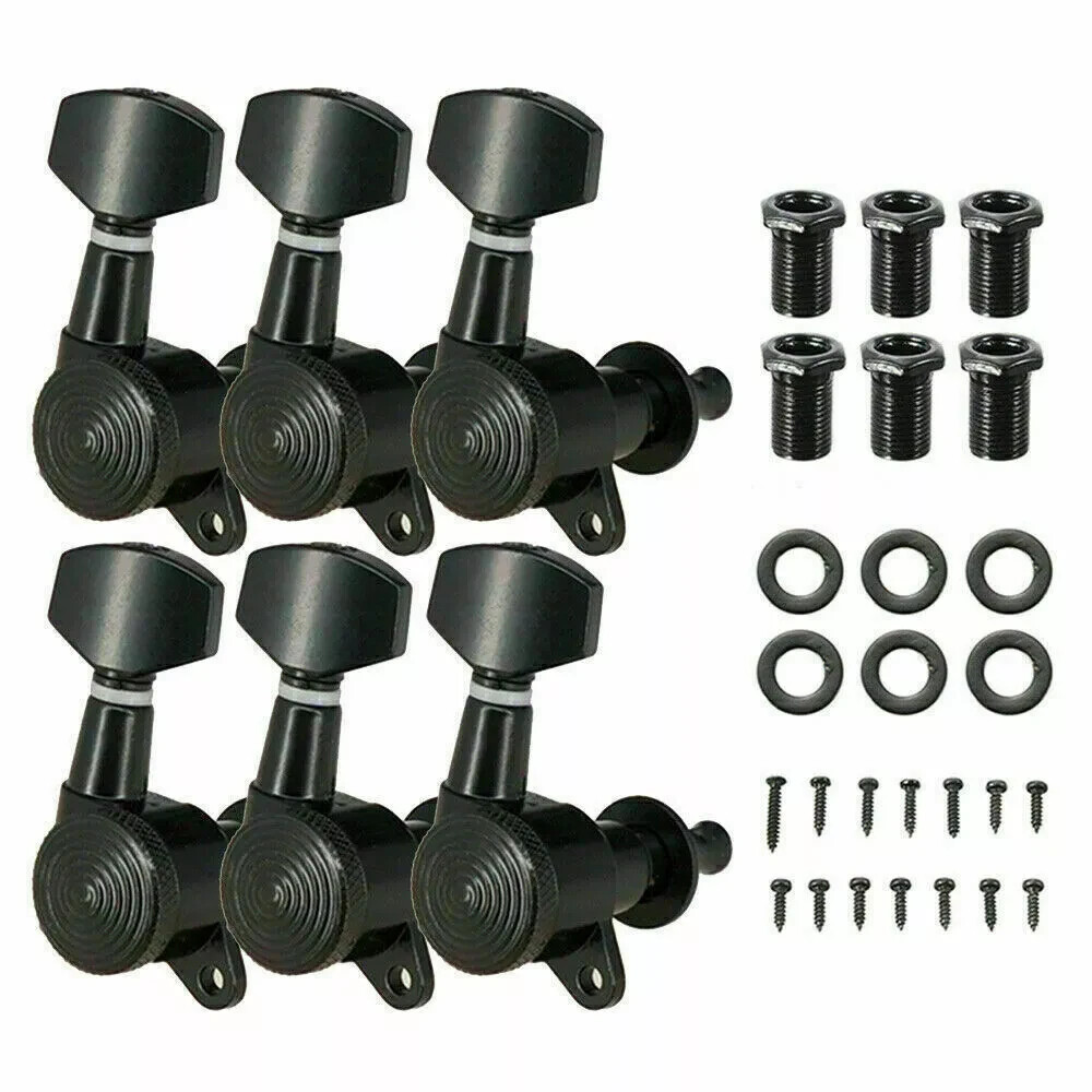 Guitar String Inline Tuning Pegs Locking Tuners Key Machine Heads Black 6R