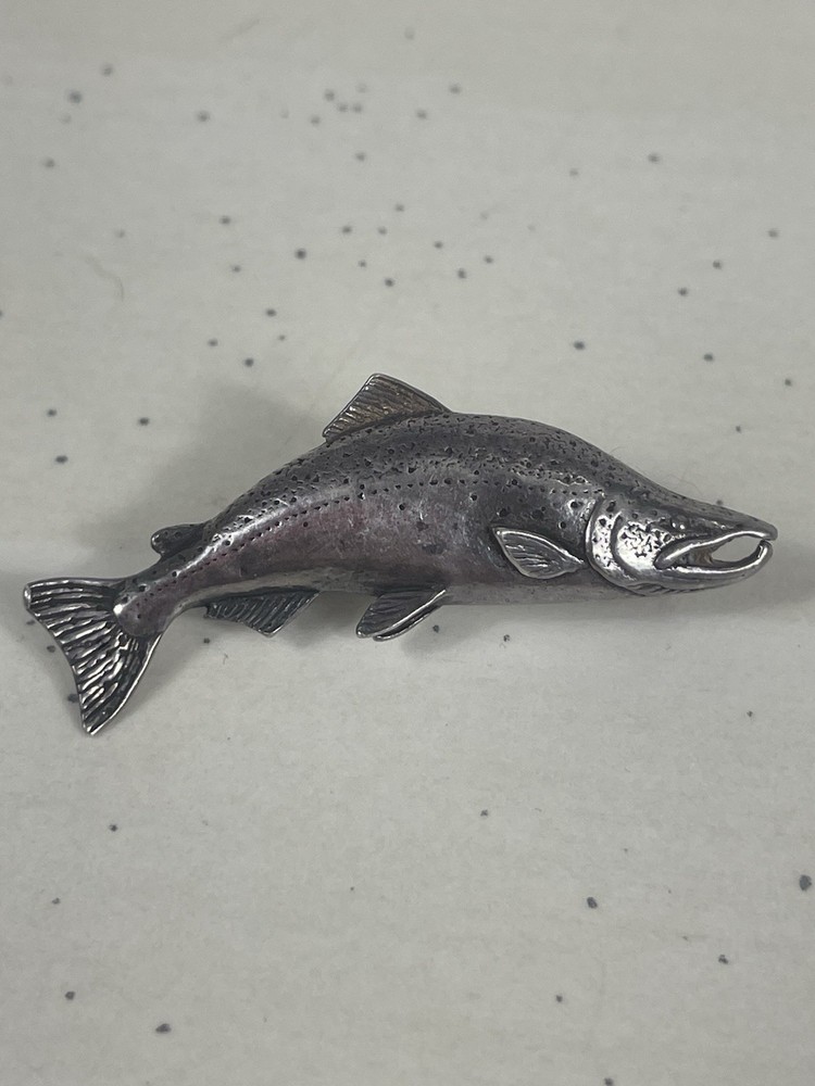 Vintage Sterling Silver Fish Trout Salmon Brooch .925 Silver