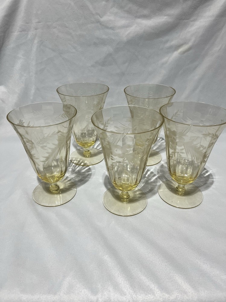 Fostoria Trojan Topaz yellow vintage fruit cocktail glasses set of 5