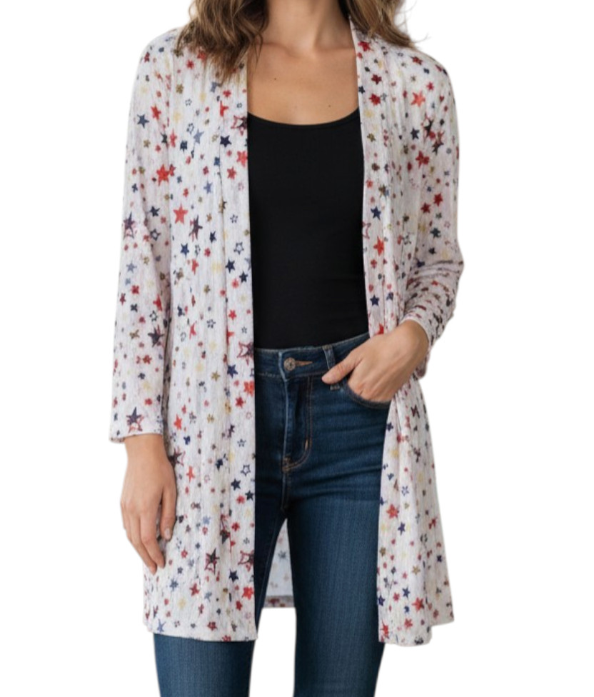 ALI MILES Mesh Kimono Cardigan Jacket Top WHITE STAR PRINT Red Blue Yellow XL