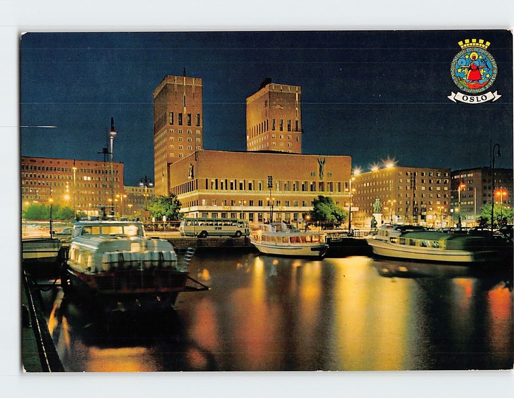 Postcard City Hall by Night Oslo Norway