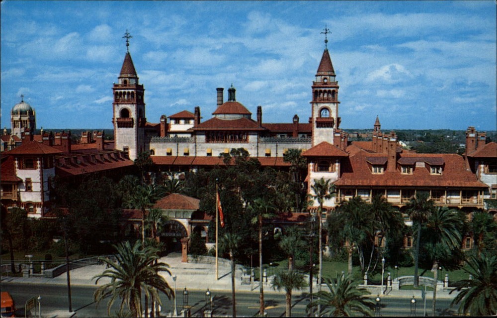 Flagler College St Augustine Florida aerial view ~ 1950-60s vintage postcard