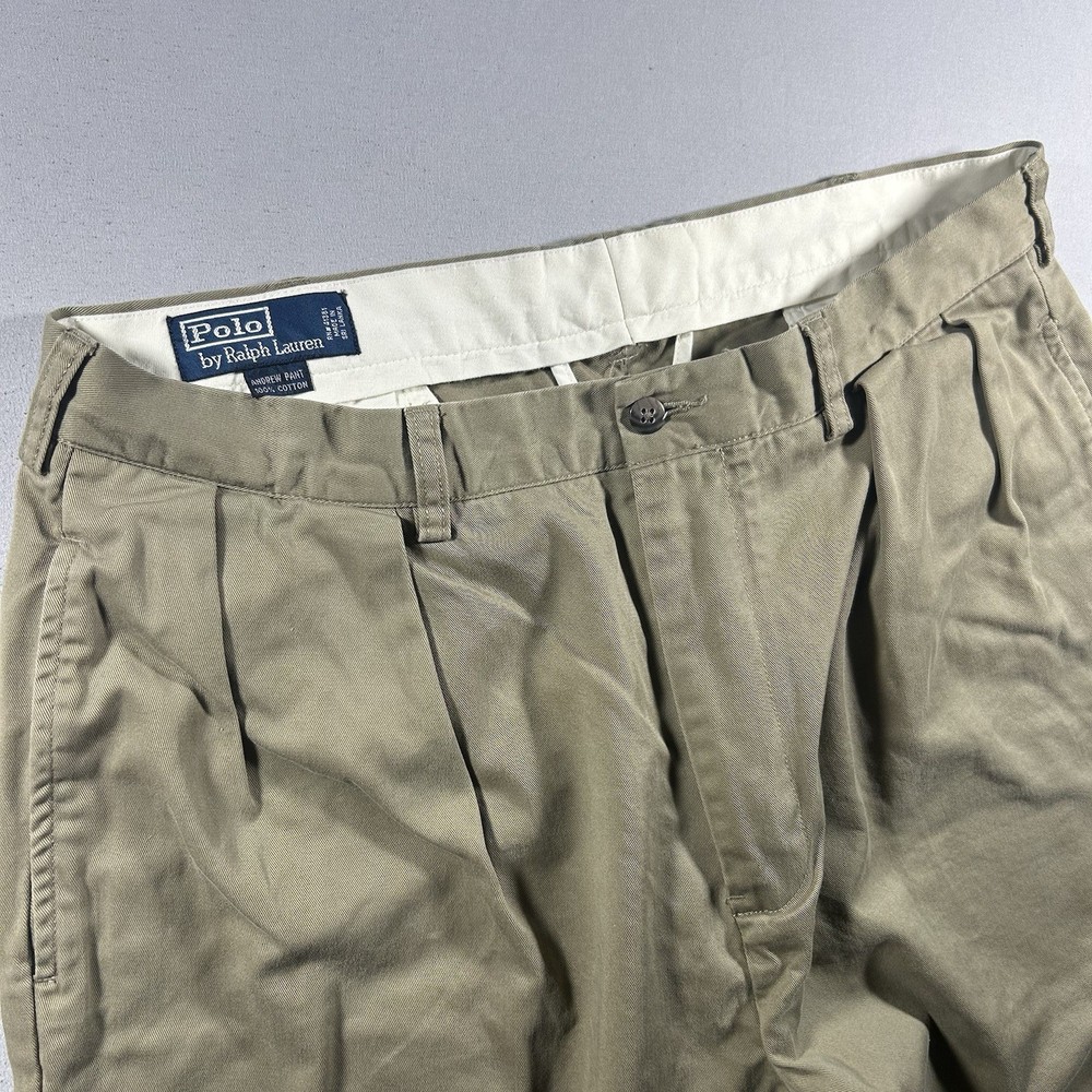 Mens Polo Ralph Lauren Andrew Pant Khaki Pleated Chino 36x30 Vintage Classic Fit