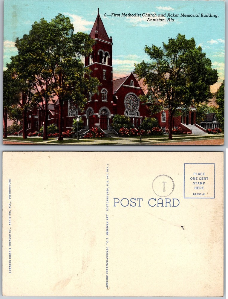First Methodist Church Acker Memorial Building Anniston AL Postcard