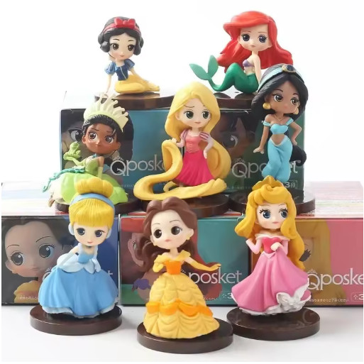 5-8cm 8pcs/set Q Posket Princess Tiana Snow White Rapunzel Ariel Cinderella Bell