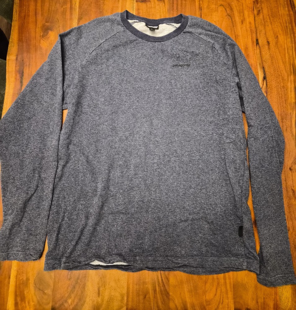 MENS PATAGONIA LONG SLEEVE P-6 Logo Grey Organic Cotton Shirt Size Large
