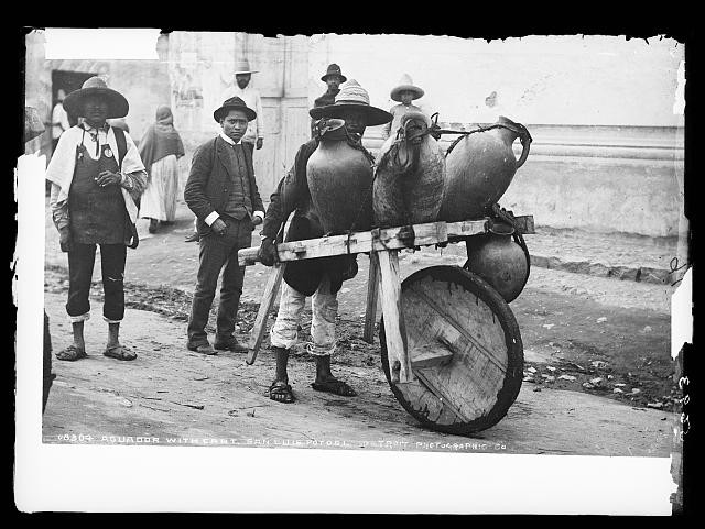 Photo:San Luis Potosi Mexico 1880s Aguador Water Carrier Cart Street Scene