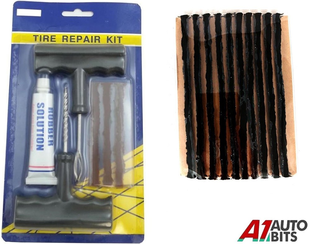 Tubeless Tyre Repair Puncture Kit Tool Plug Set Car Bike Quad + 13 Strips New