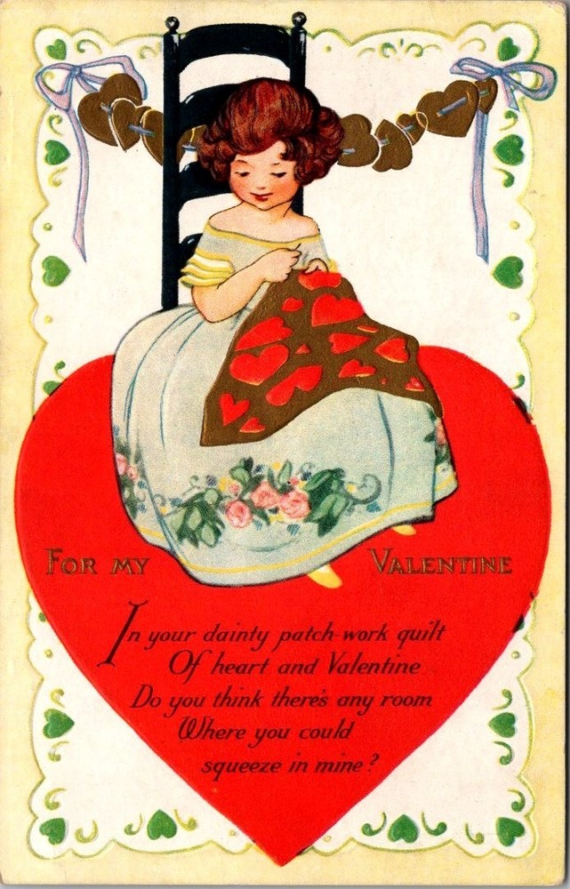 Antique Postcard For My Valentine Heart Love Child Girl Dress Embossed