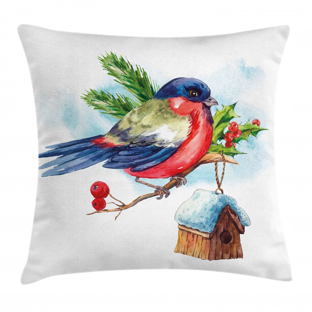 Rowan Christmas Holly Pine Bird Square Cushion Cover 24 Inches