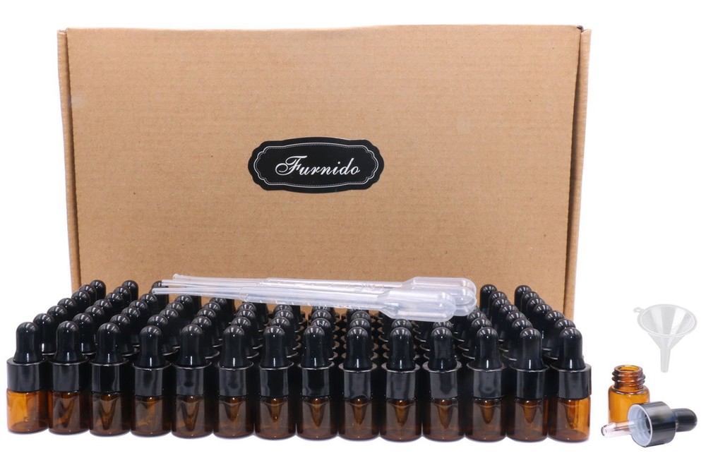 Pack of 100,2ml (5/8 dram) Amber Glass Dropper Bottle,Empty Sample Vial Glass...