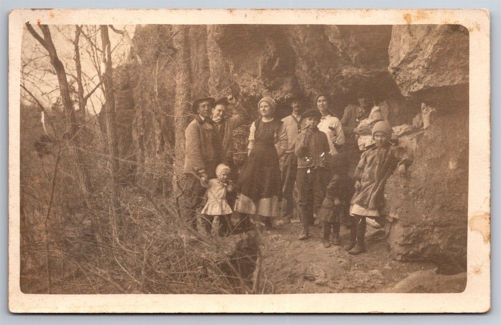 RPPC Leura Family Cave At Eunice MO Group Photo C1910s Real Photo Postcard AB18
