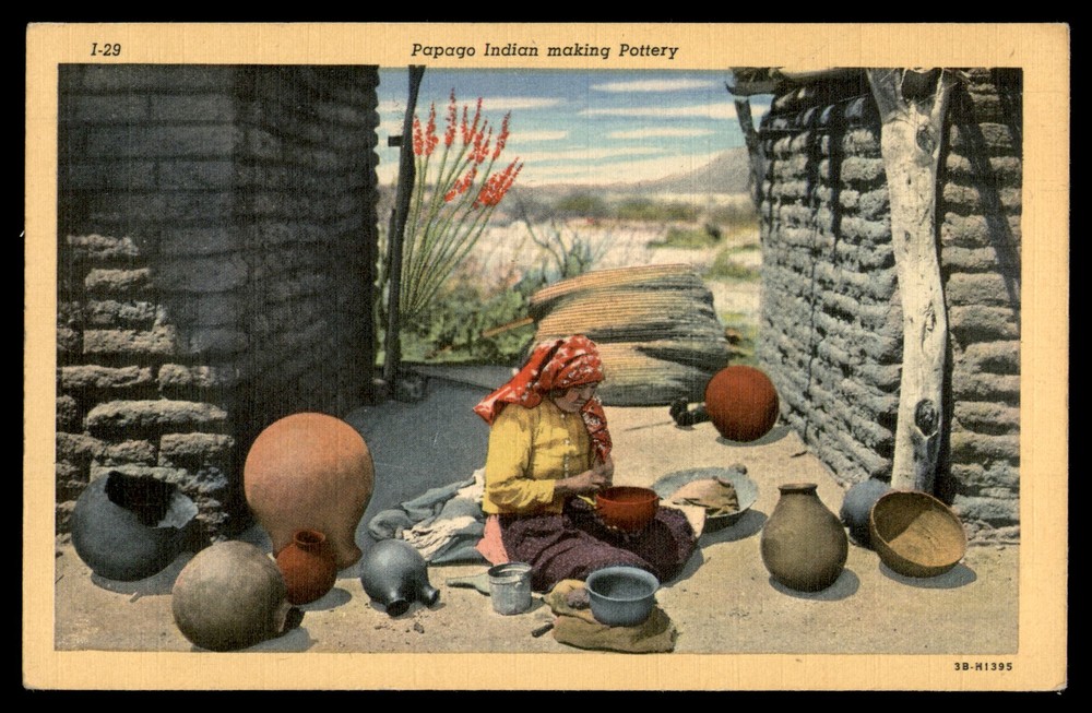 Postcard Papago Indian Woman Making Pottery