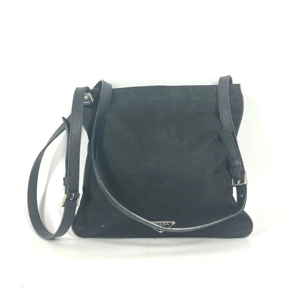 Prada Logo Embroidered Nylon Leather Crossbody Bag for Women