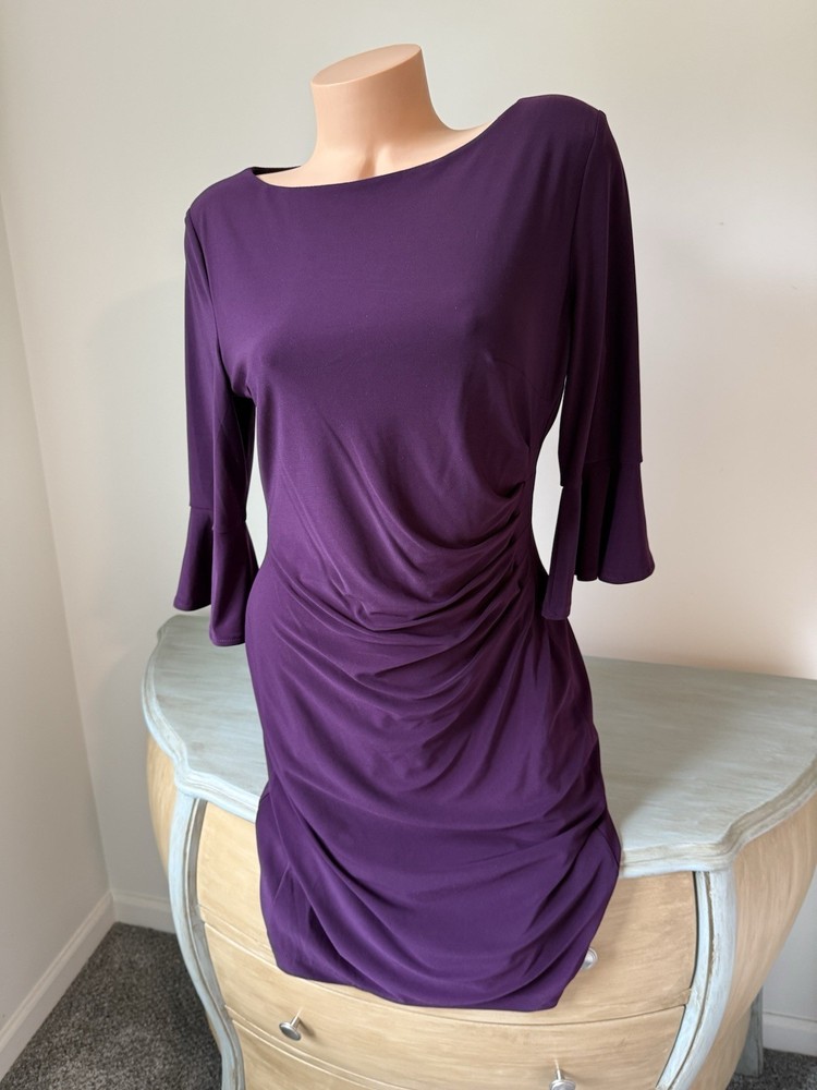 Anne Klein Dress Size 10 M Waist Defined Bell Sleeve Sheath Pullover Stretch