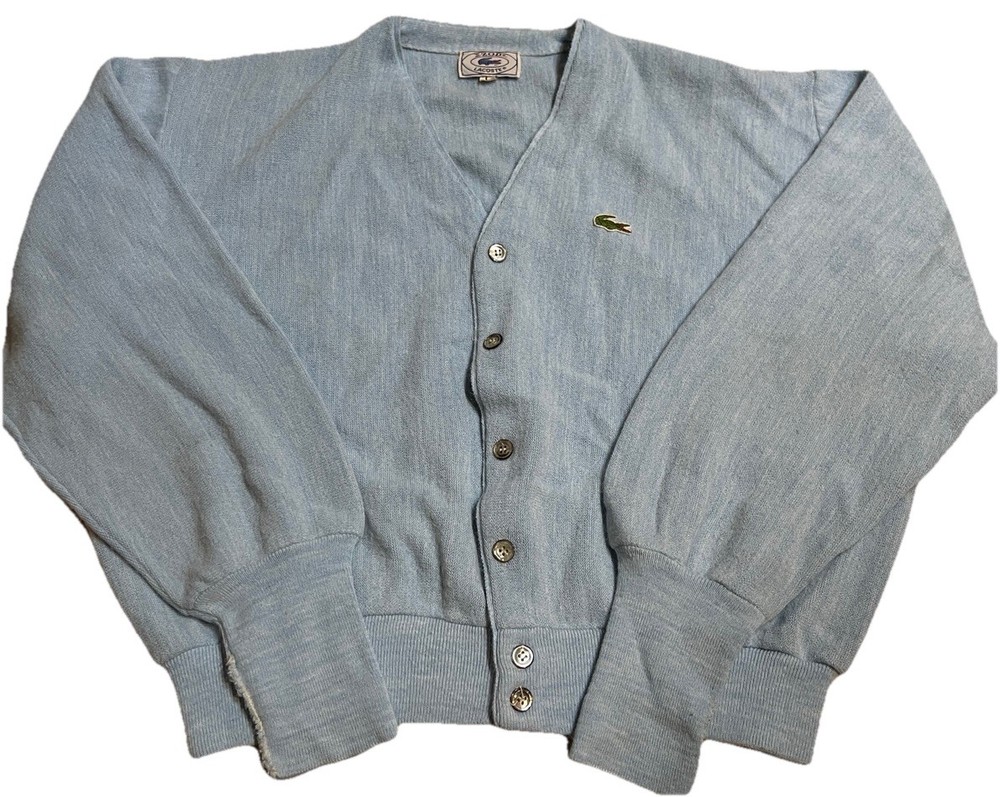 Vtg 80s IZOD Lacoste Baby Blue Cardigan Sweater Men’s Size Large Made In USA