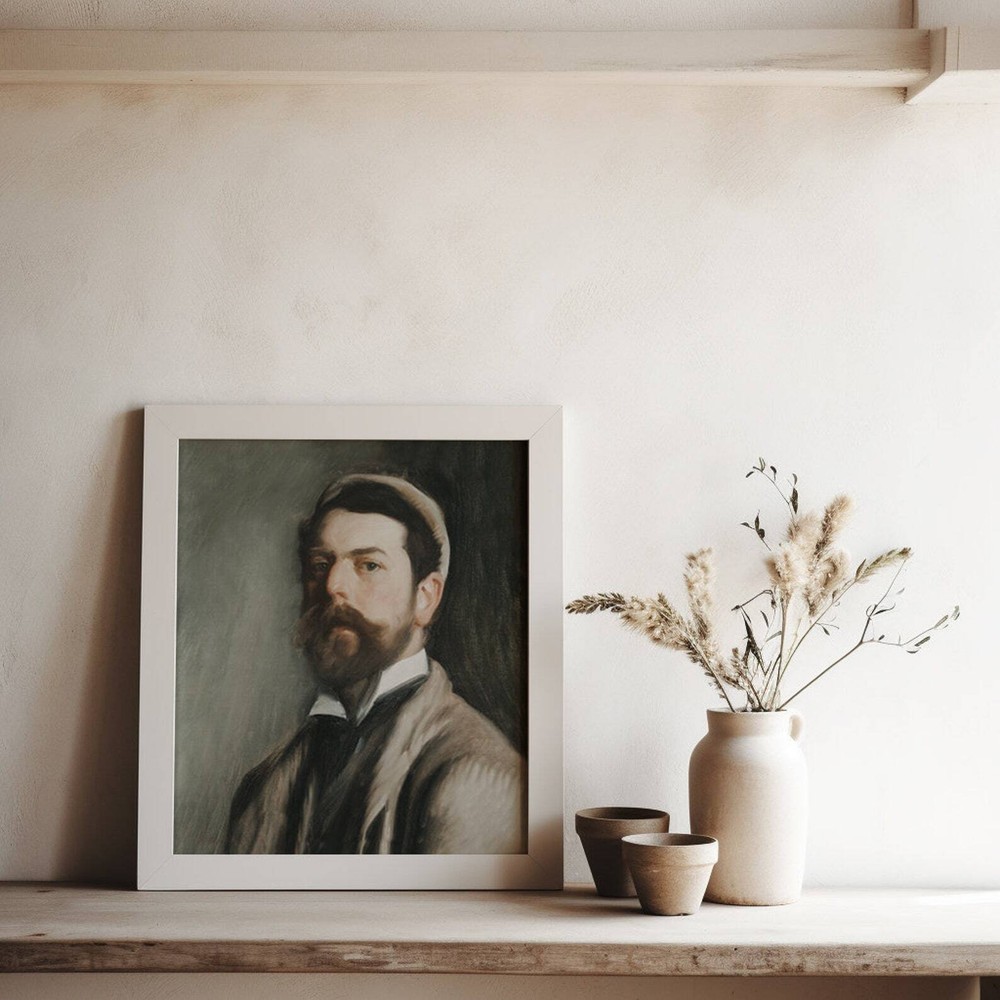 Vintage Man Painting Wall Art Rustic Portrait Print Vintage Farmhouse Artwork