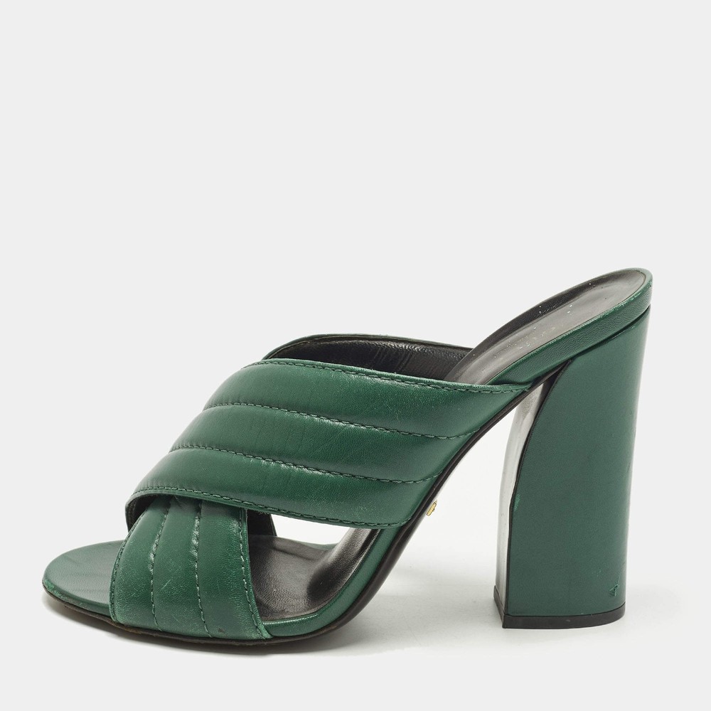 Gucci Webby Size 41 Green Quilted Leather Slide Sandals