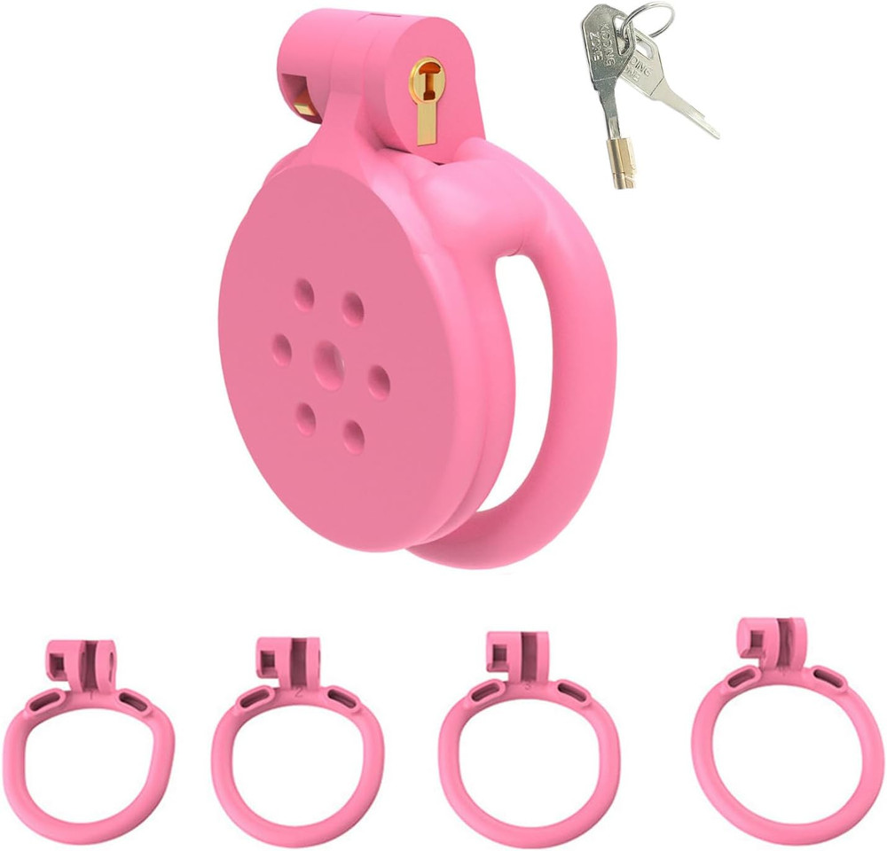 Flat Chastity Cage Male with 4 Penis Rings Lightweight Chasity Device in Invi...
