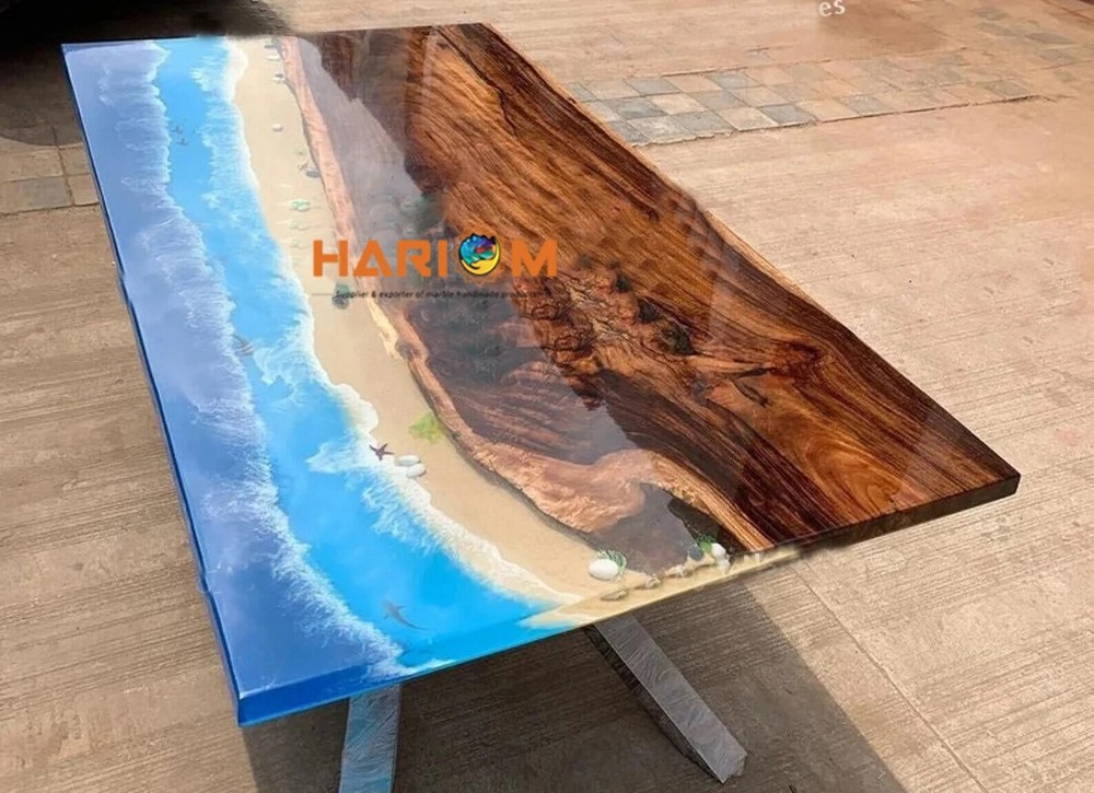 Ocean Blue Epoxy Resin River Table Top in Acacia Wood – Unique Home Decor Gift for Loved Ones-image
