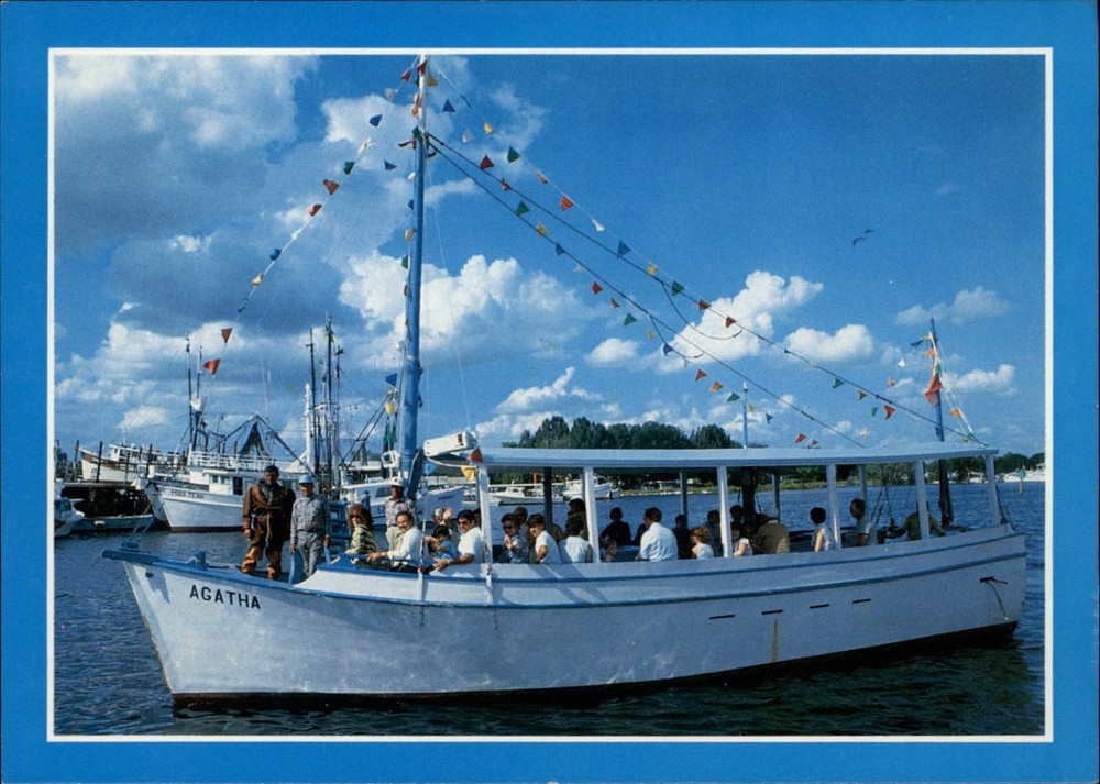 Tarpon Springs Florida St Nicholas sponge diving exhibit boat vintage postcard