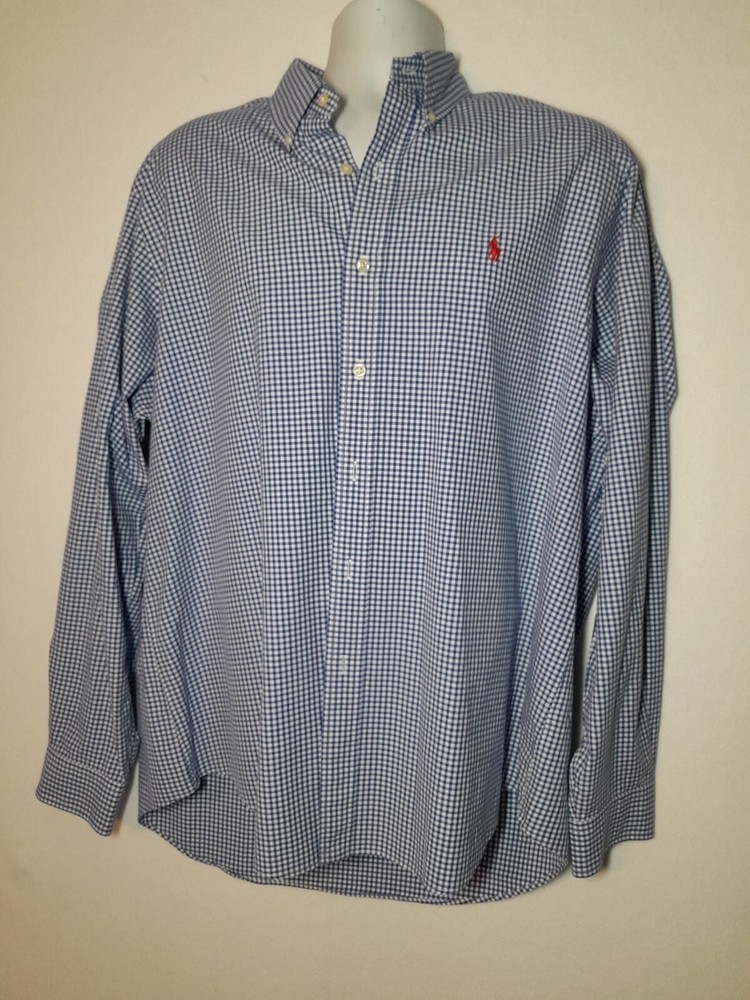 Polo Ralph Lauren Men’s Button Down Blue Gingham Check Long Sleeve Shirt XL Prep