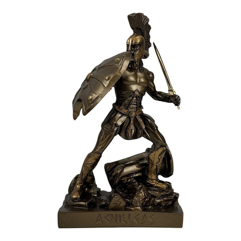 Achilles Trojan War Hero in Battle with Shield and Sword Statue Bronze Effect-image