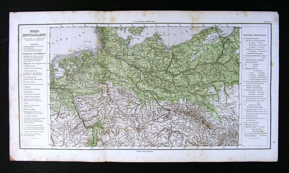 1865 Sydow Map - Physical Germany Prussia Poland Bohemia Czech Holland - Europe