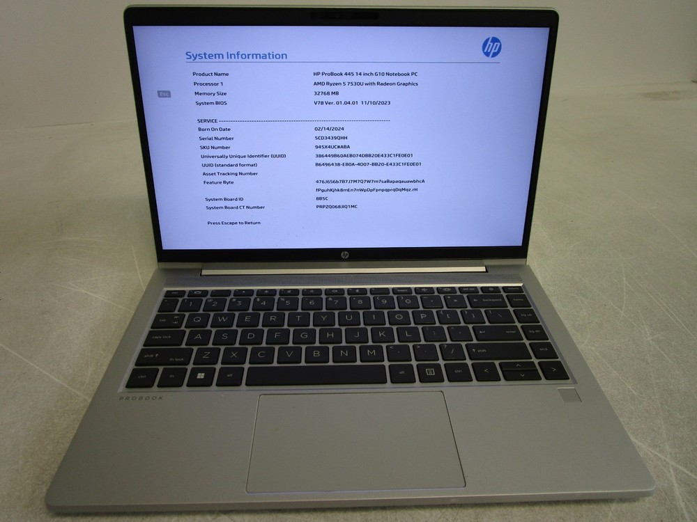 HP ProBook 445 G10 AMD Ryzen 5 7530U 2.00GHz 32GB 256GB HD No Power Adapter