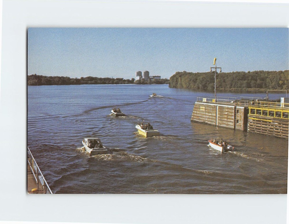 Postcard Passing Through US Government Lock & Dam #3 on Mississippi River MN