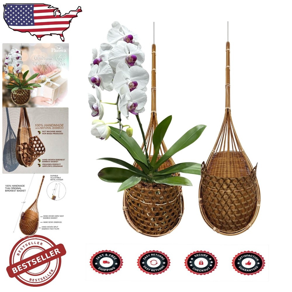 Unique 2-Pack 6 Inch Thai Bamboo Orchid Hanging Planters - Handcrafted for Style