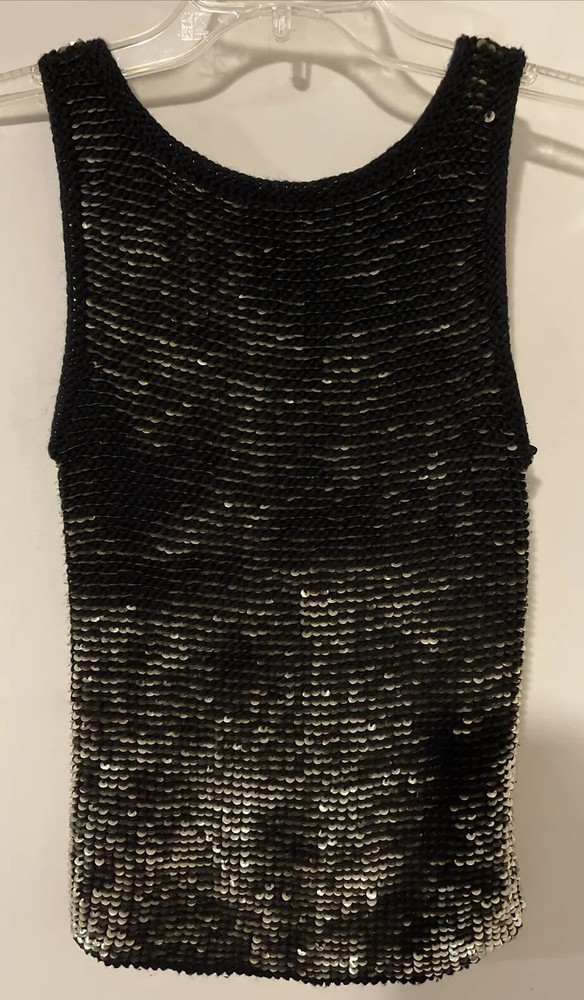 Cache Womens Small Black & Gold Super Stretchy Sequined Sleeveless Blouse! M859