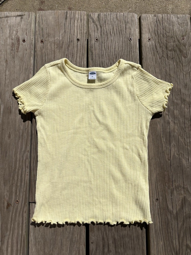 Old Navy Girls Yellow Ribbed Lettuce Hem Shirt Top Size 5T