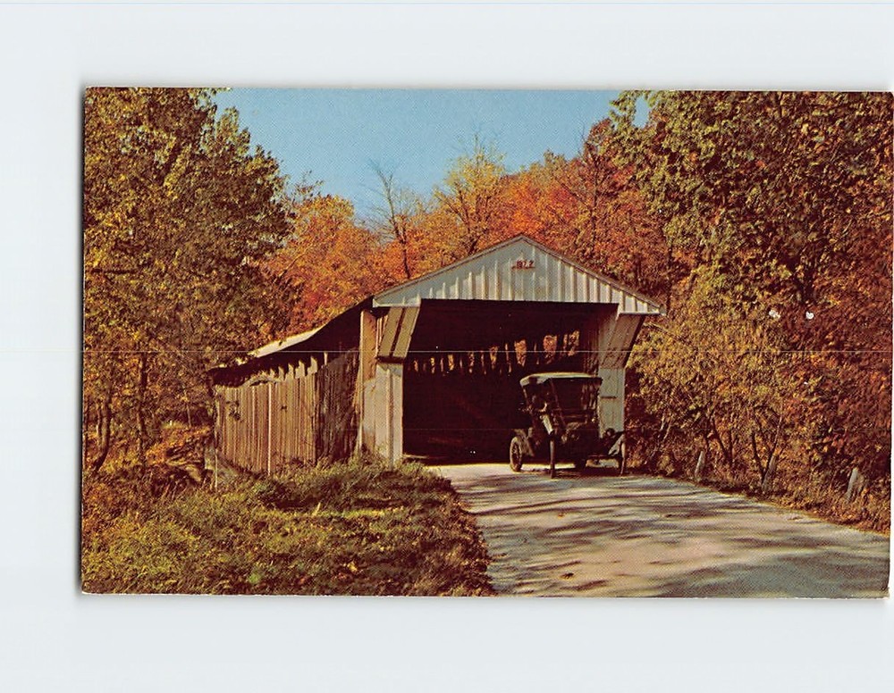 Postcard Adams Mill Covered Bridge Carroll County Indiana USA