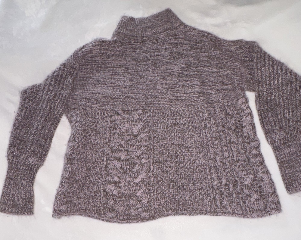 Gray Knit Pullover Sweater Solid Mock Neck Long Sleeve Women L