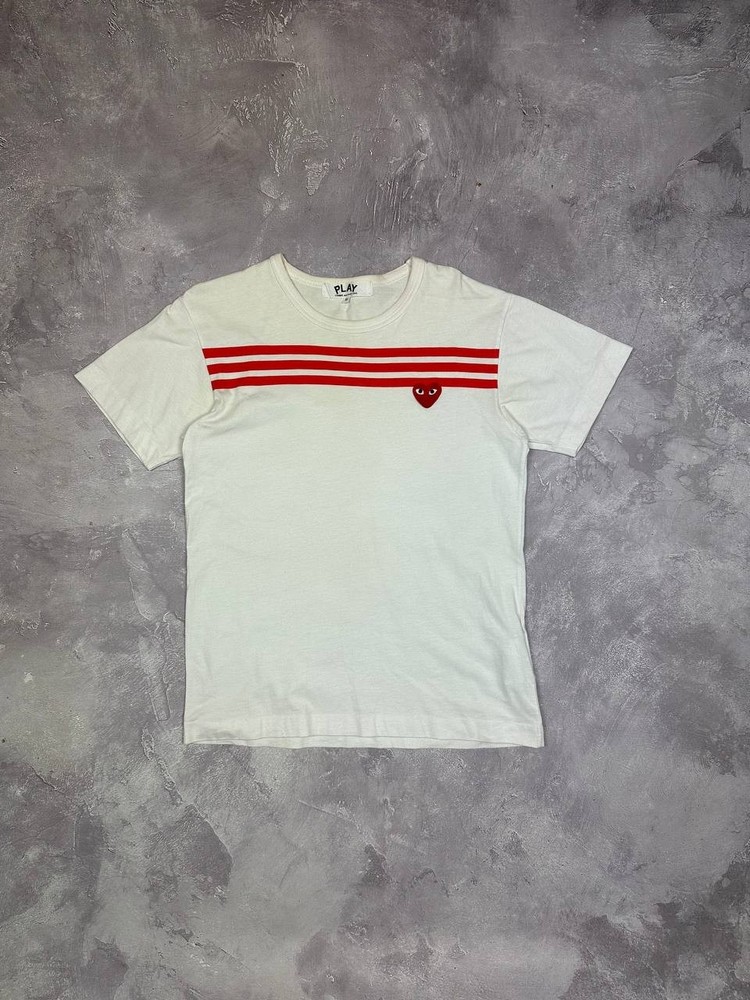 Play Comme Des Garcons Red Heart Logo Cotton WHITE T-Shirt Size M