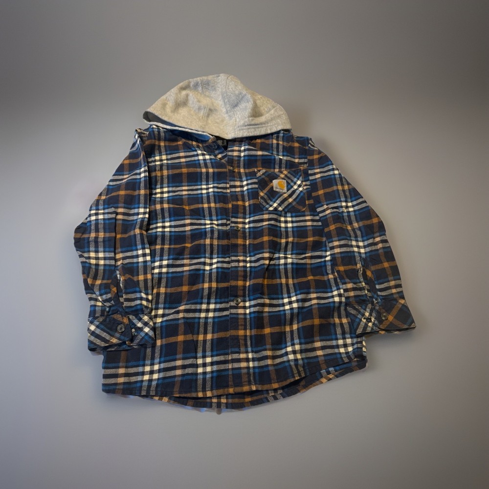 Carhartt NICE! Youth L (14-16) Hooded Flannel Shirt Plaid Button-Up Boys Or Girl