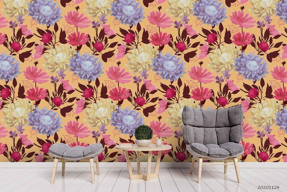 3D Flowers Flora Pattern Wall Murals Wallpaper Murals Wall Sticker